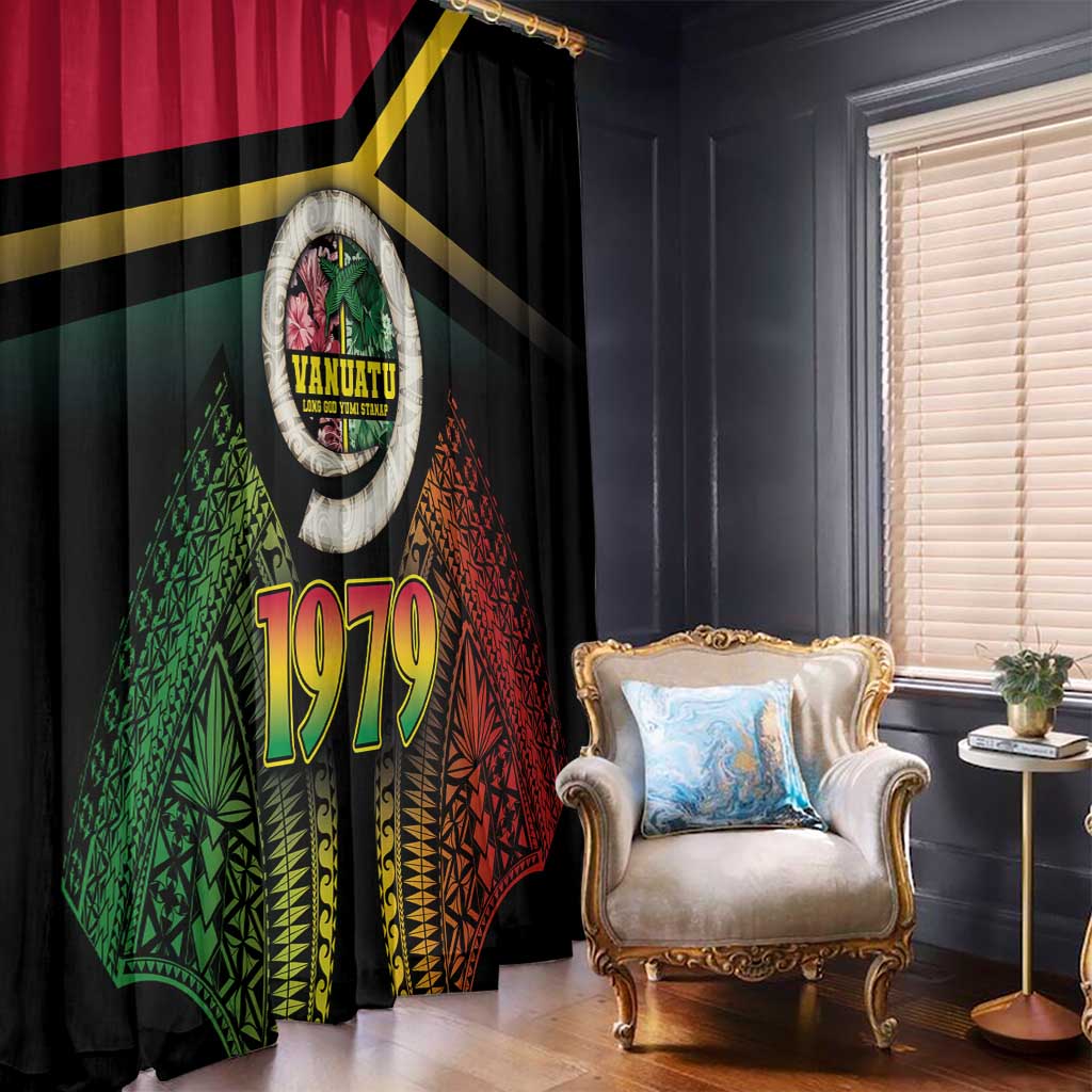 Vanuatu Constitution Day Window Curtain Polynesian Tattoo and Pig Tusk Since 1979 LT03 - Polynesian Pride