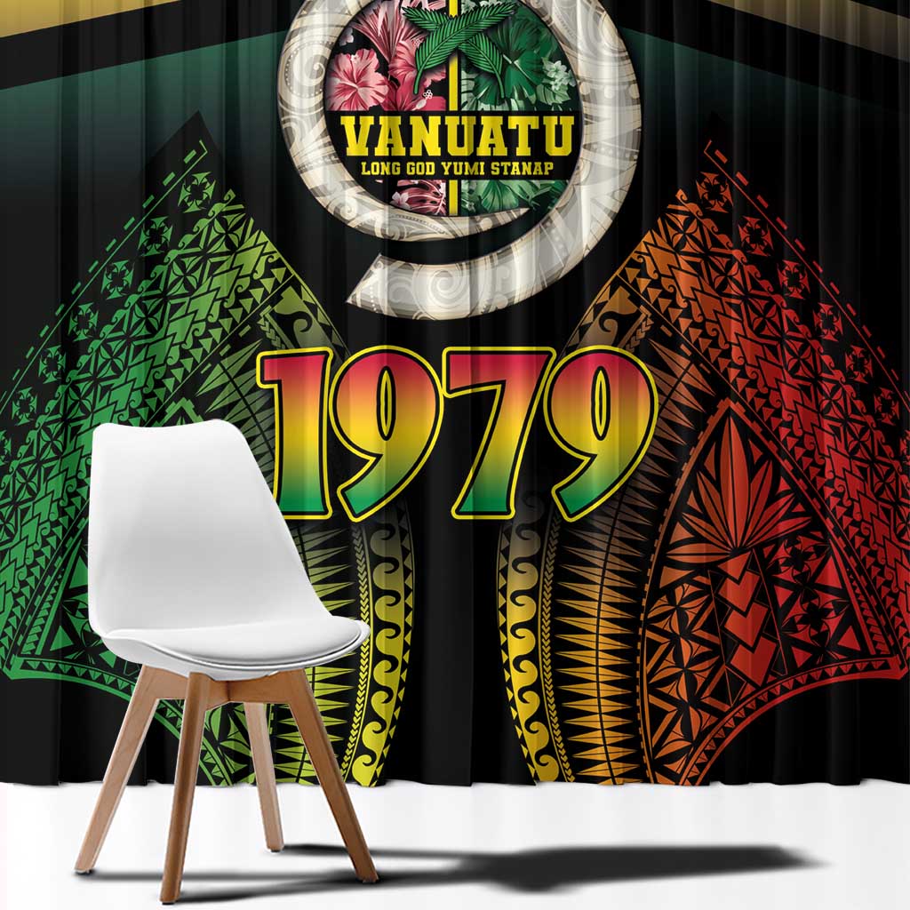 Vanuatu Constitution Day Window Curtain Polynesian Tattoo and Pig Tusk Since 1979 LT03 - Polynesian Pride