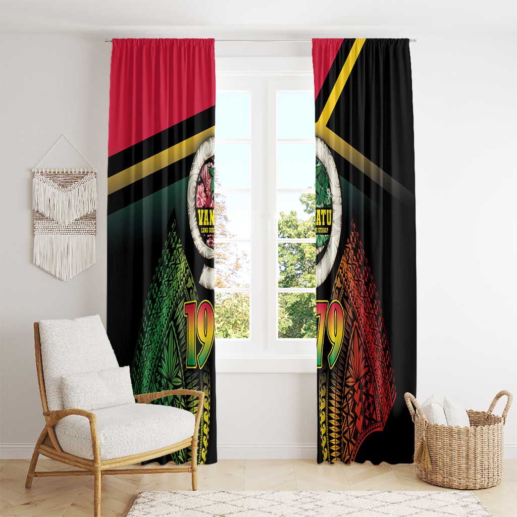Vanuatu Constitution Day Window Curtain Polynesian Tattoo and Pig Tusk Since 1979 LT03 - Polynesian Pride