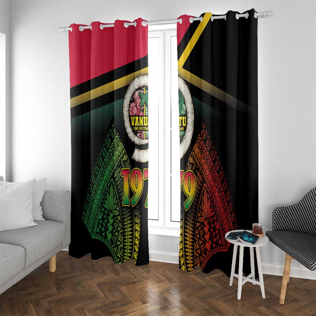 Vanuatu Constitution Day Window Curtain Polynesian Tattoo and Pig Tusk Since 1979 LT03 With Grommets Black - Polynesian Pride