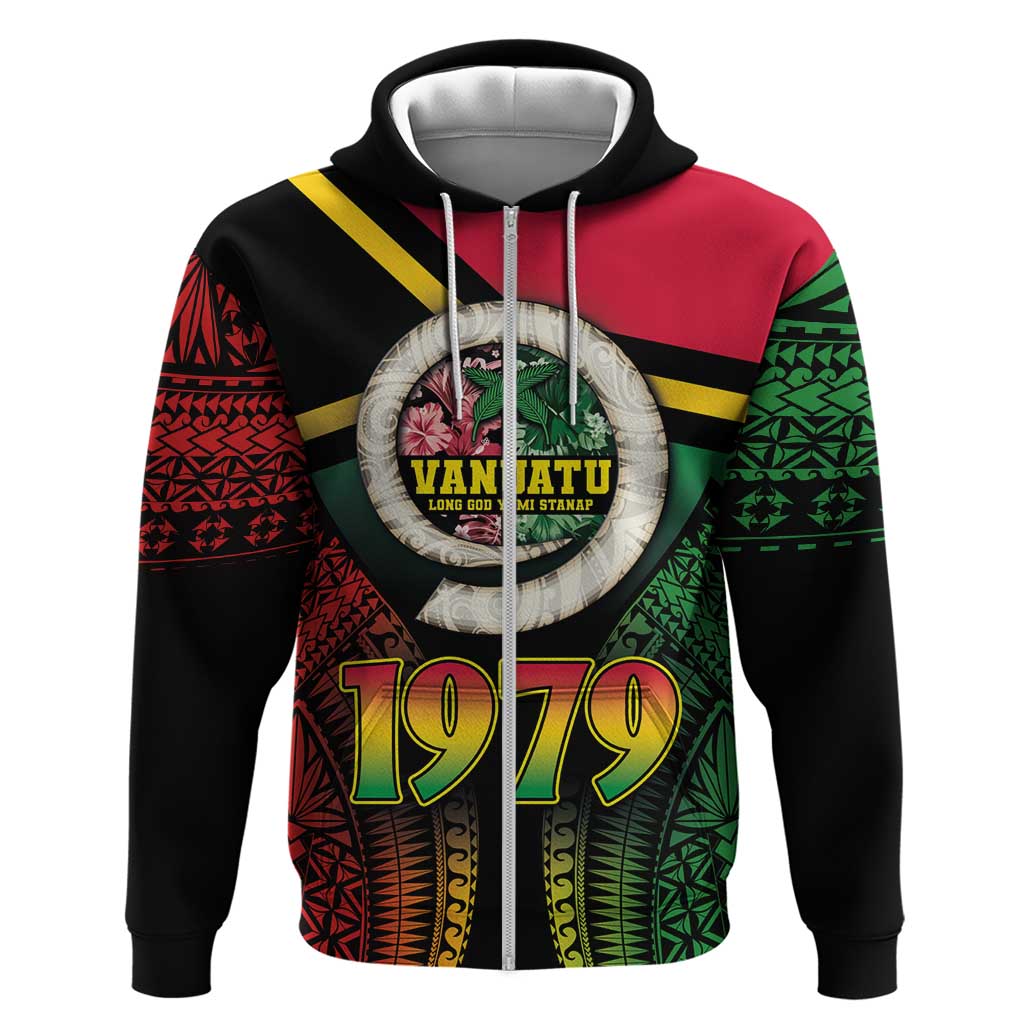 Vanuatu Constitution Day Zip Hoodie Polynesian Tattoo and Pig Tusk Since 1979 LT03 Zip Hoodie Black - Polynesian Pride
