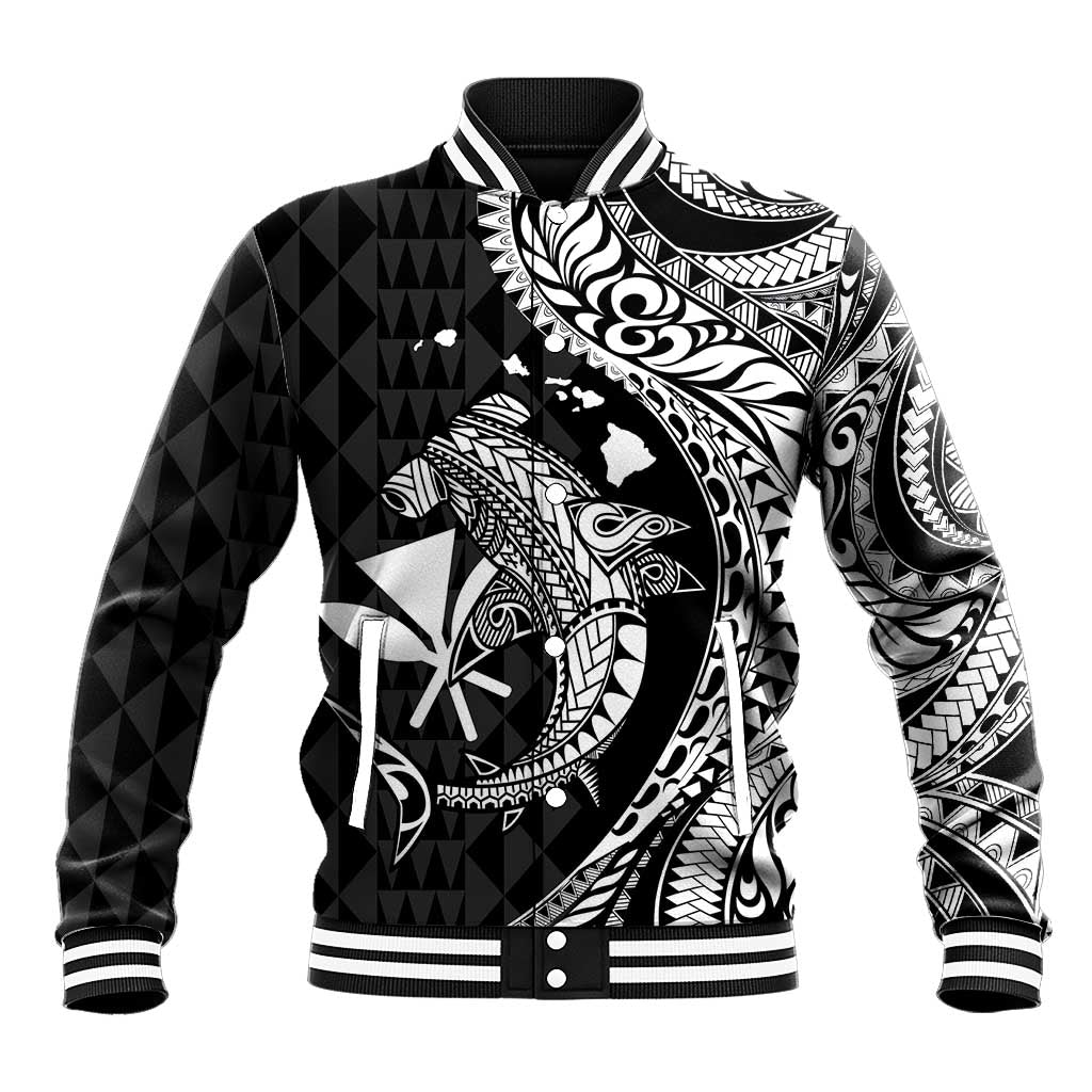 Aloha Hawaii Hammerhead Shark Baseball Jacket Black Kakau and Polynesian Tattoo LT03 Unisex Black - Polynesian Pride