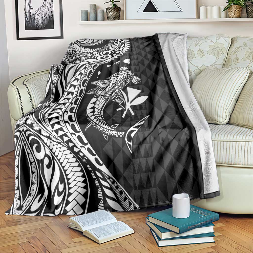 Aloha Hawaii Hammerhead Shark Blanket Black Kakau and Polynesian Tattoo LT03 Black - Polynesian Pride