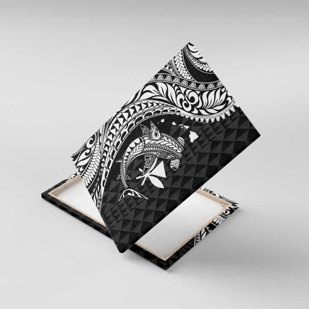 Aloha Hawaii Hammerhead Shark Canvas Wall Art Black Kakau and Polynesian Tattoo LT03 With Frame Black - Polynesian Pride