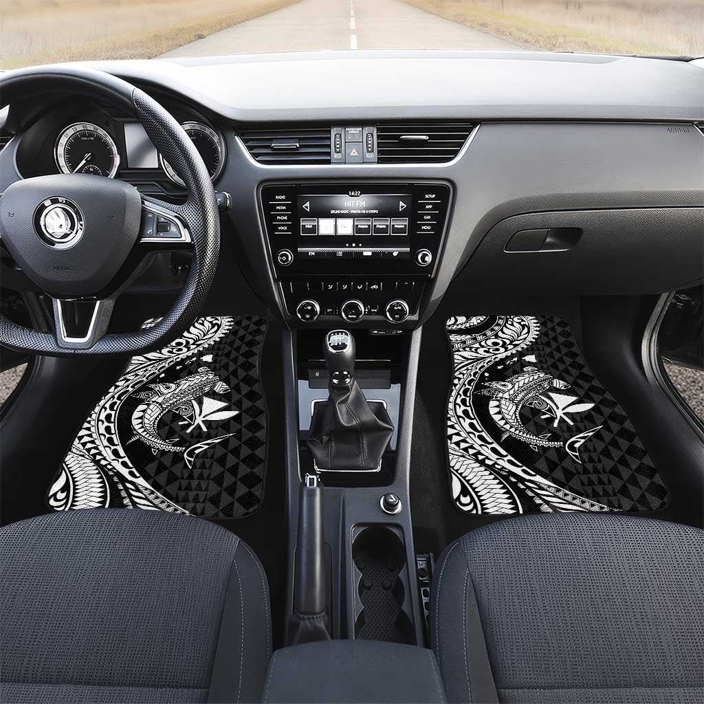 Aloha Hawaii Hammerhead Shark Car Mats Black Kakau and Polynesian Tattoo LT03 Set 2pcs - Front Black - Polynesian Pride