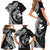 Aloha Hawaii Hammerhead Shark Family Matching Short Sleeve Bodycon Dress and Hawaiian Shirt Black Kakau and Polynesian Tattoo LT03