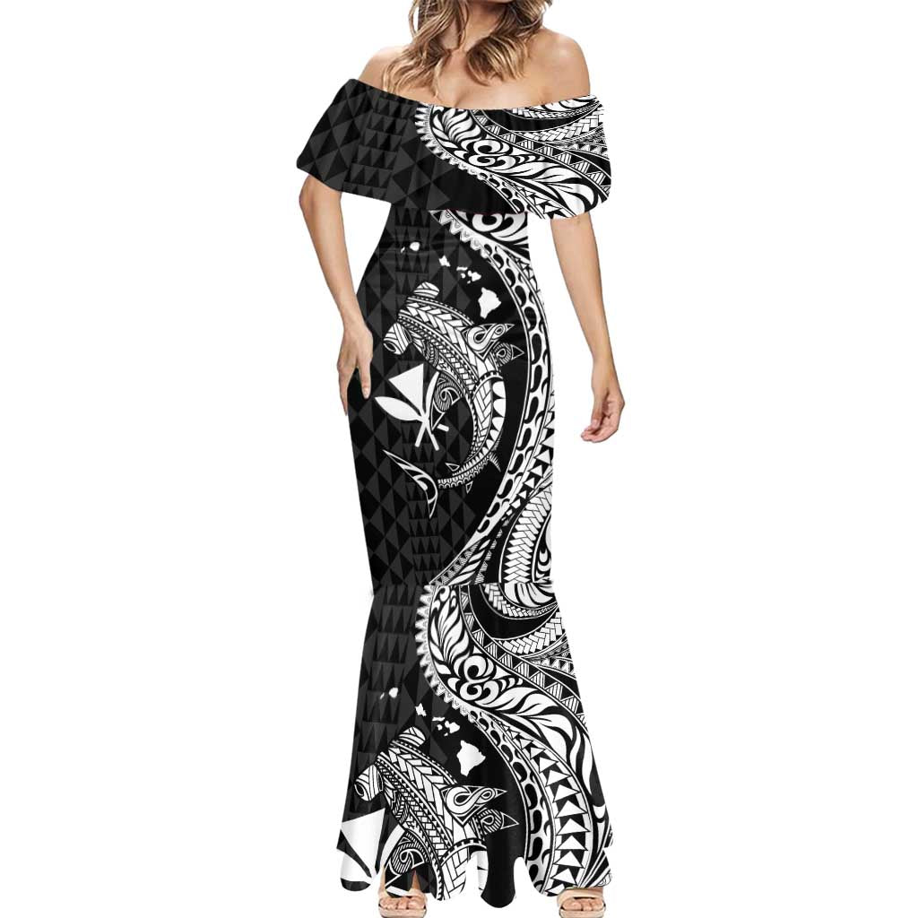 Aloha Hawaii Hammerhead Shark Mermaid Dress Black Kakau and Polynesian Tattoo LT03 - Polynesian Pride