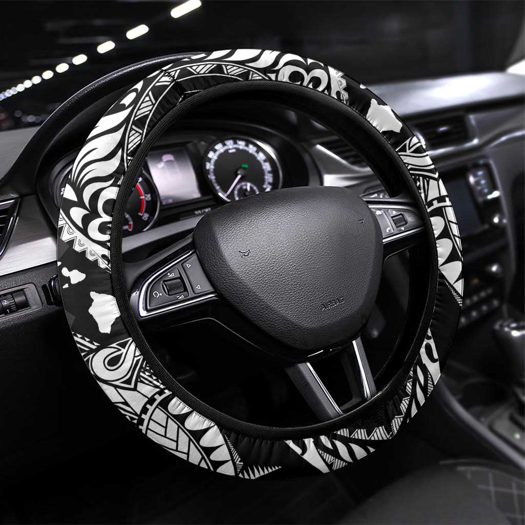 Aloha Hawaii Hammerhead Shark Steering Wheel Cover Black Kakau and Polynesian Tattoo LT03 Universal Fit Black - Polynesian Pride