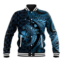 Aloha Hawaii Hammerhead Shark Baseball Jacket Blue Kakau and Polynesian Tattoo LT03 Unisex Blue - Polynesian Pride
