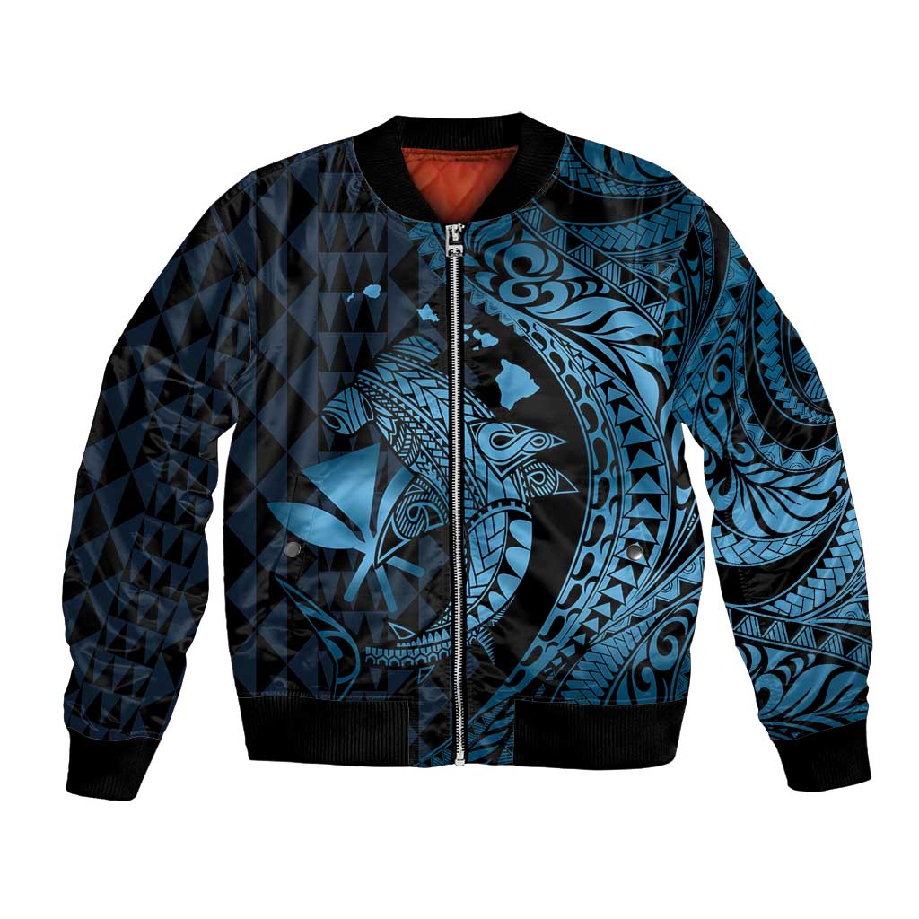 Aloha Hawaii Hammerhead Shark Bomber Jacket Blue Kakau and Polynesian Tattoo LT03 Unisex Blue - Polynesian Pride