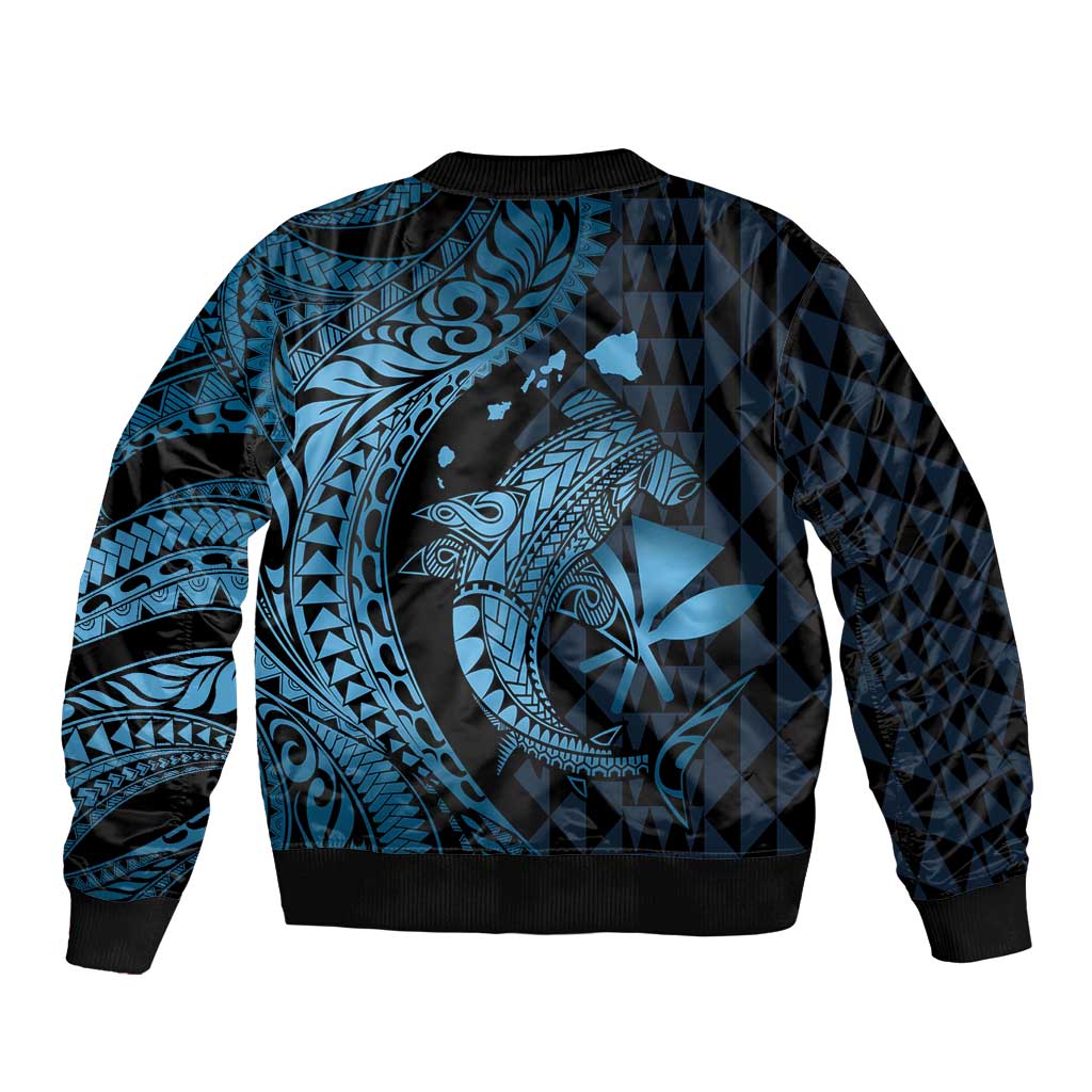 Aloha Hawaii Hammerhead Shark Bomber Jacket Blue Kakau and Polynesian Tattoo LT03 - Polynesian Pride