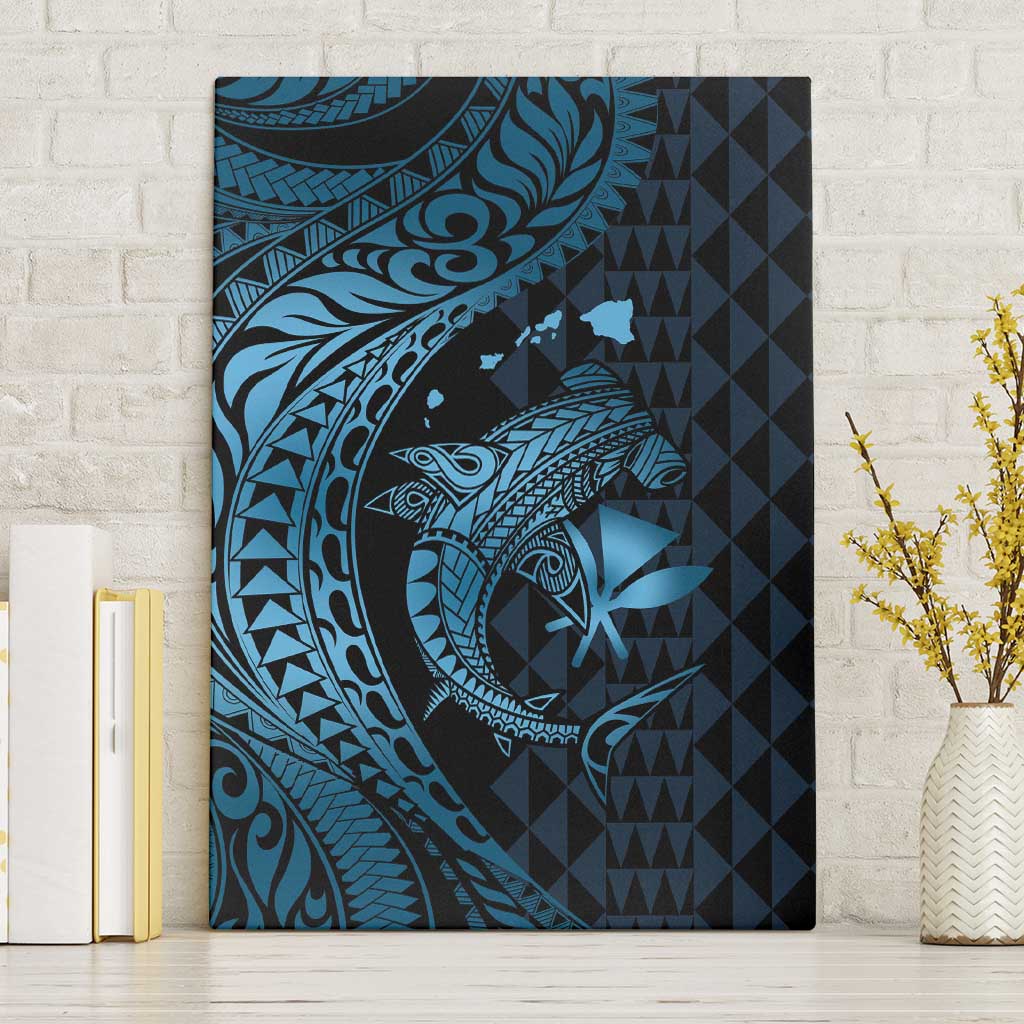 Aloha Hawaii Hammerhead Shark Canvas Wall Art Blue Kakau and Polynesian Tattoo LT03 Without Frame Blue - Polynesian Pride