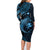 Aloha Hawaii Hammerhead Shark Family Matching Long Sleeve Bodycon Dress and Hawaiian Shirt Blue Kakau and Polynesian Tattoo LT03