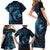 Aloha Hawaii Hammerhead Shark Family Matching Short Sleeve Bodycon Dress and Hawaiian Shirt Blue Kakau and Polynesian Tattoo LT03