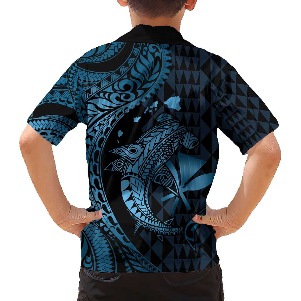 Aloha Hawaii Hammerhead Shark Hawaiian Shirt Blue Kakau and Polynesian Tattoo LT03 - Polynesian Pride