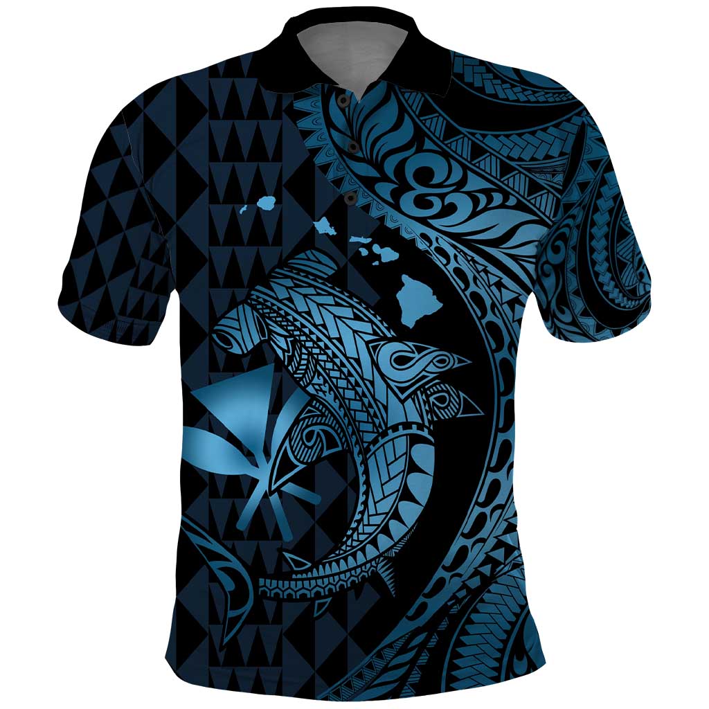 Aloha Hawaii Hammerhead Shark Polo Shirt Blue Kakau and Polynesian Tattoo LT03 Blue - Polynesian Pride