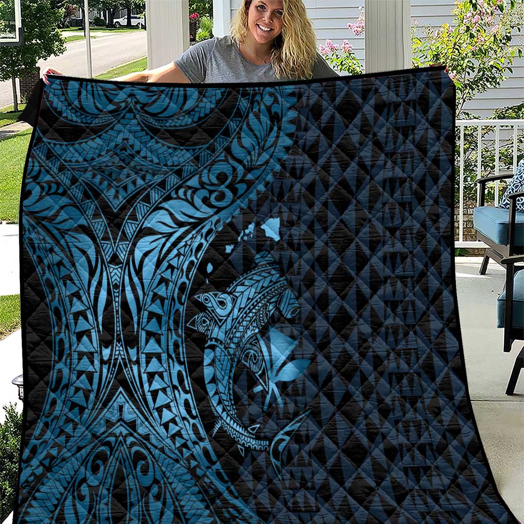 Aloha Hawaii Hammerhead Shark Quilt Blue Kakau and Polynesian Tattoo LT03 Blue - Polynesian Pride