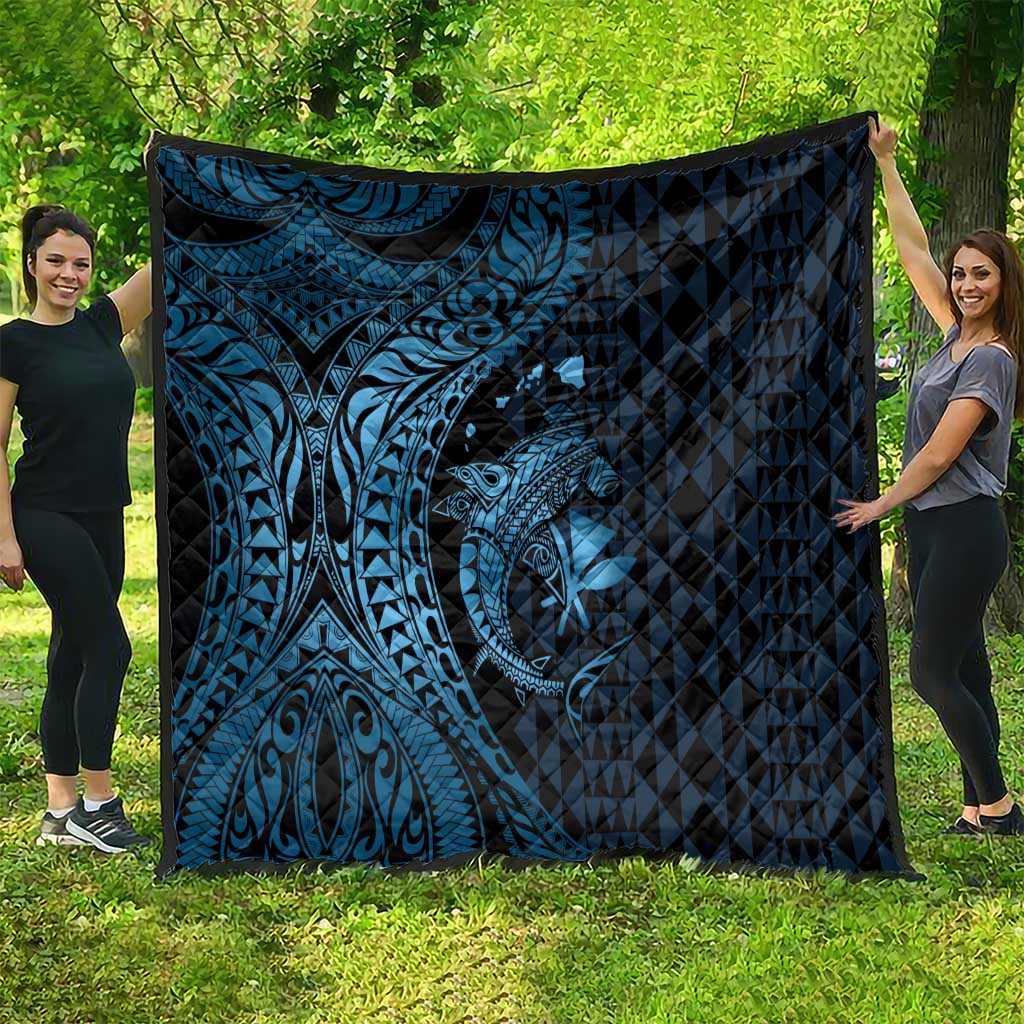 Aloha Hawaii Hammerhead Shark Quilt Blue Kakau and Polynesian Tattoo LT03 - Polynesian Pride