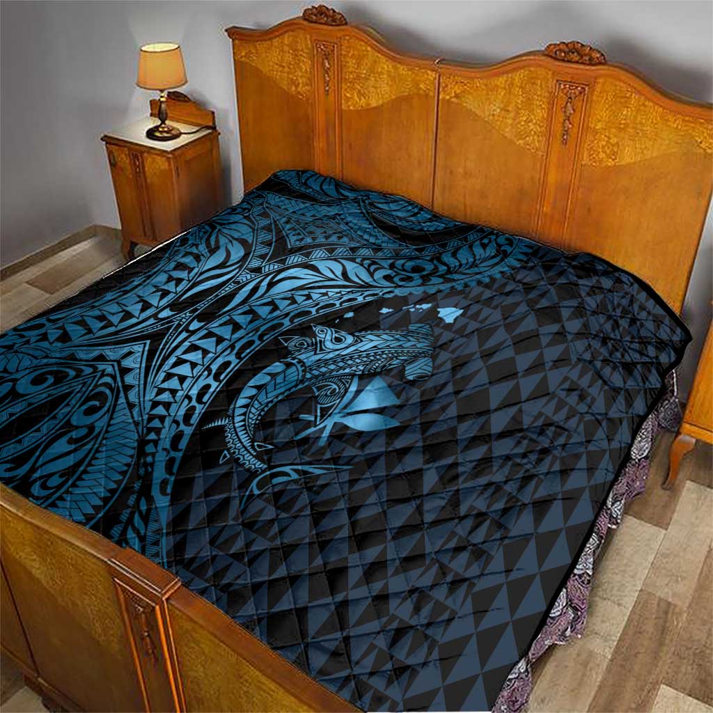 Aloha Hawaii Hammerhead Shark Quilt Blue Kakau and Polynesian Tattoo LT03 - Polynesian Pride
