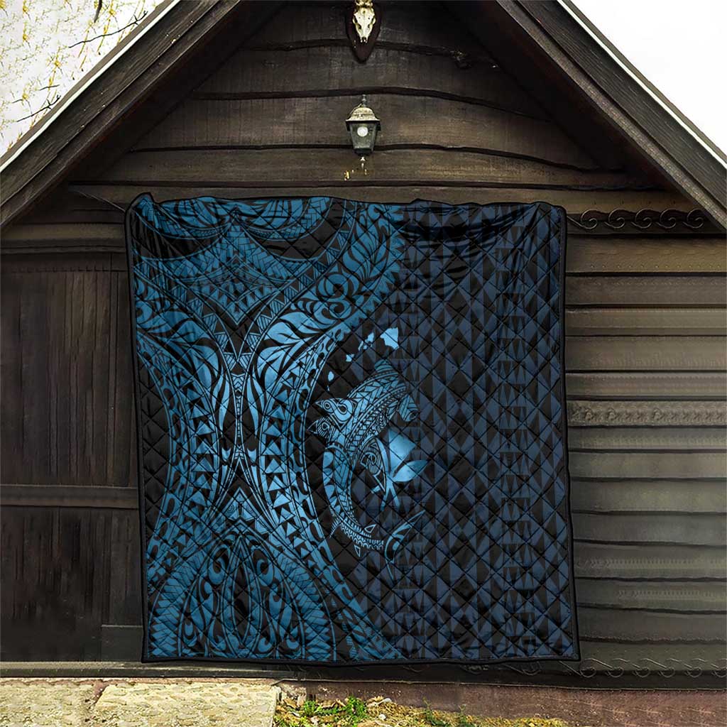 Aloha Hawaii Hammerhead Shark Quilt Blue Kakau and Polynesian Tattoo LT03 - Polynesian Pride