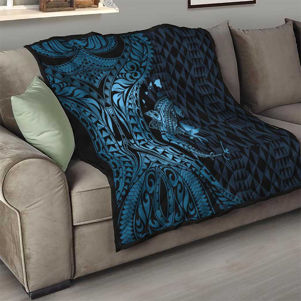 Aloha Hawaii Hammerhead Shark Quilt Blue Kakau and Polynesian Tattoo LT03 - Polynesian Pride