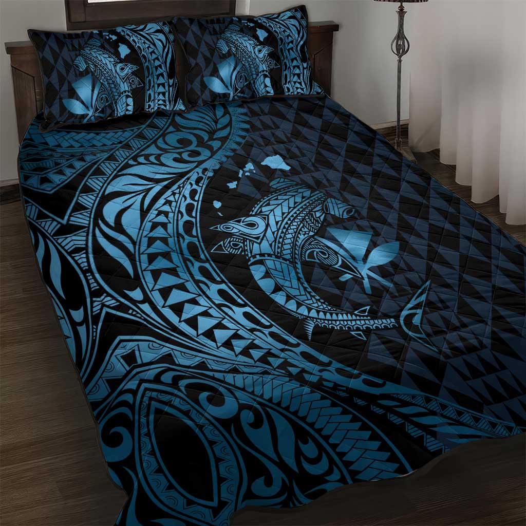 Aloha Hawaii Hammerhead Shark Quilt Bed Set Blue Kakau and Polynesian Tattoo LT03 Blue - Polynesian Pride