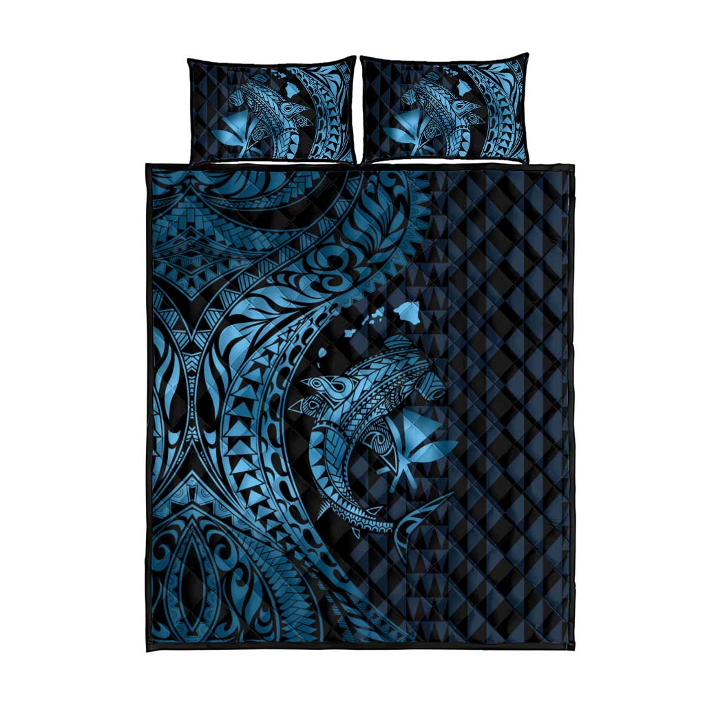 Aloha Hawaii Hammerhead Shark Quilt Bed Set Blue Kakau and Polynesian Tattoo LT03 - Polynesian Pride