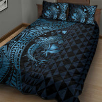 Aloha Hawaii Hammerhead Shark Quilt Bed Set Blue Kakau and Polynesian Tattoo LT03 - Polynesian Pride