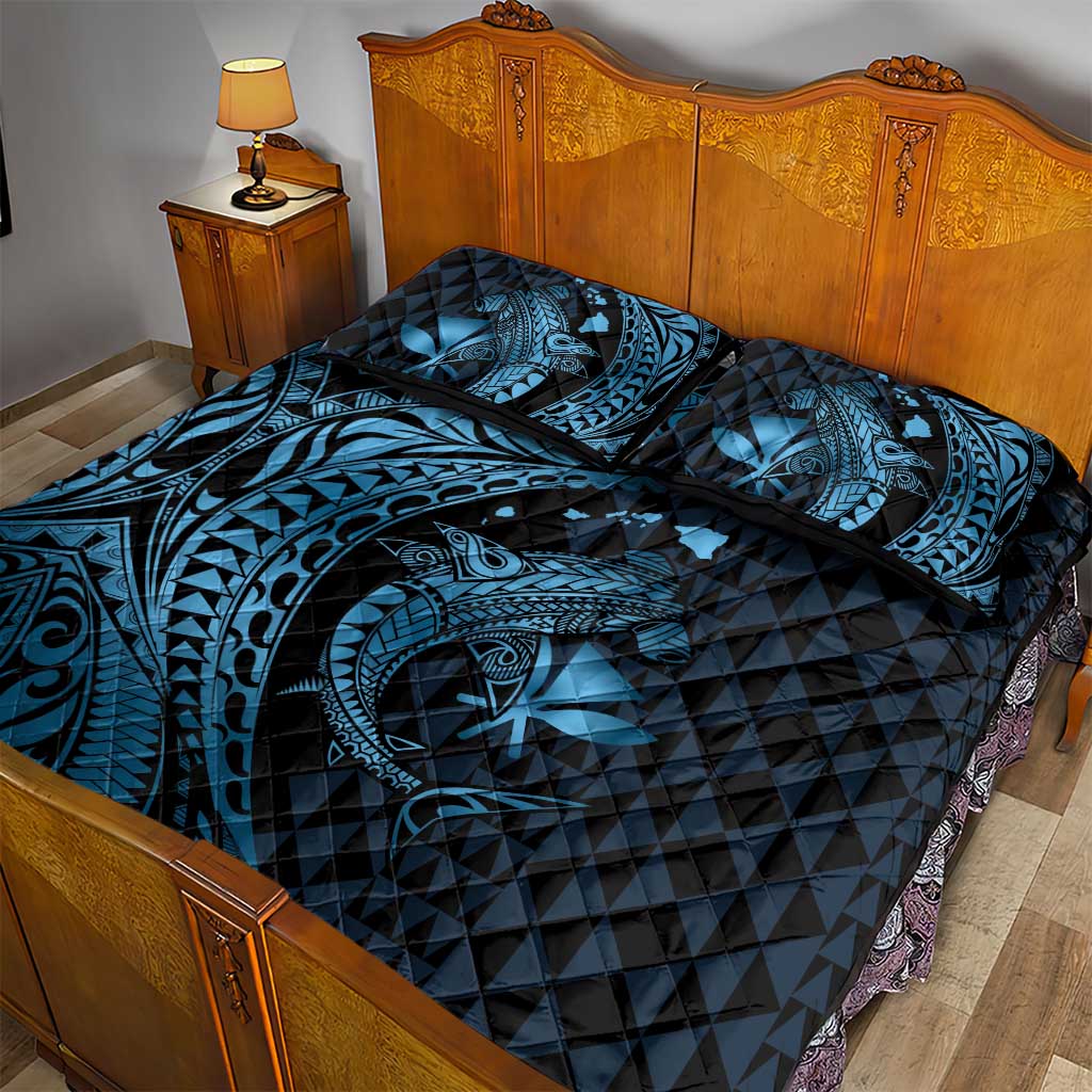 Aloha Hawaii Hammerhead Shark Quilt Bed Set Blue Kakau and Polynesian Tattoo LT03 - Polynesian Pride