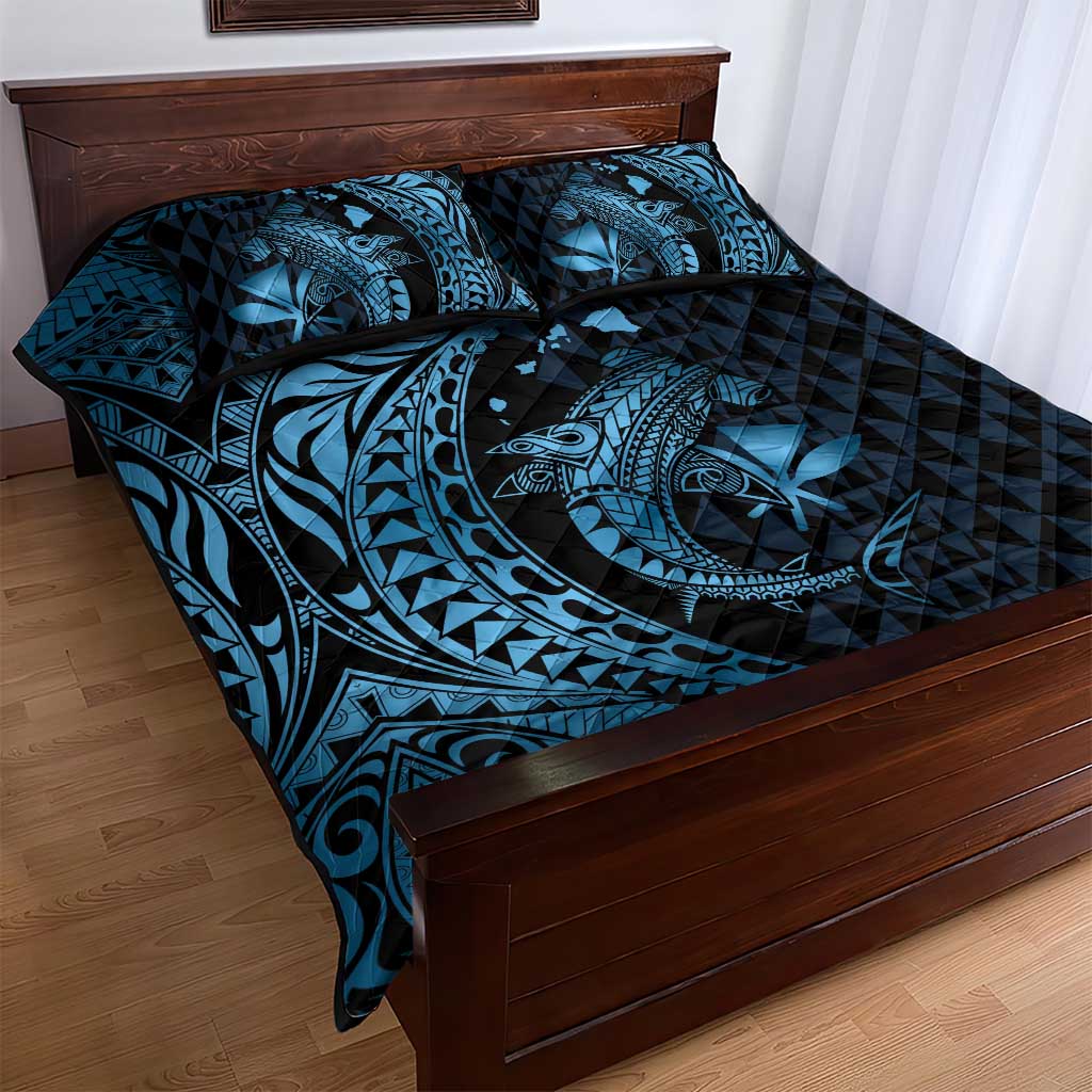 Aloha Hawaii Hammerhead Shark Quilt Bed Set Blue Kakau and Polynesian Tattoo LT03 - Polynesian Pride
