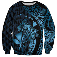 Aloha Hawaii Hammerhead Shark Sweatshirt Blue Kakau and Polynesian Tattoo LT03 Unisex Blue - Polynesian Pride