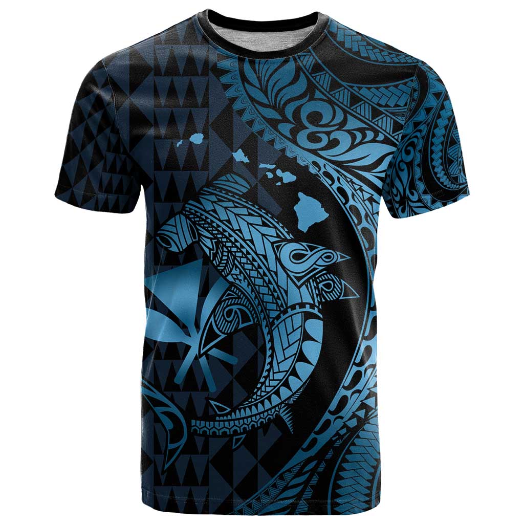 Aloha Hawaii Hammerhead Shark T Shirt Blue Kakau and Polynesian Tattoo LT03 Blue - Polynesian Pride