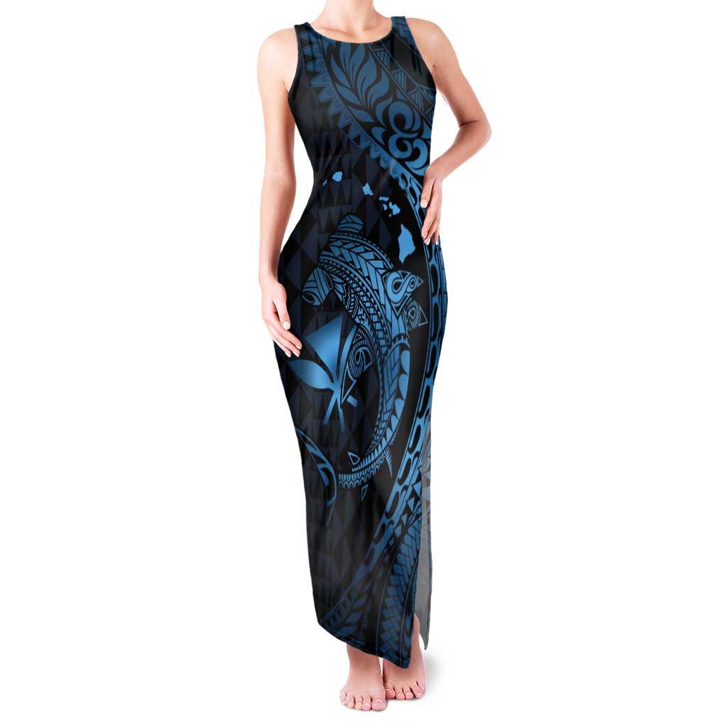 Aloha Hawaii Hammerhead Shark Tank Maxi Dress Blue Kakau and Polynesian Tattoo LT03 Women Blue - Polynesian Pride