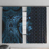 Aloha Hawaii Hammerhead Shark Window Curtain Blue Kakau and Polynesian Tattoo LT03 With Hooks Blue - Polynesian Pride