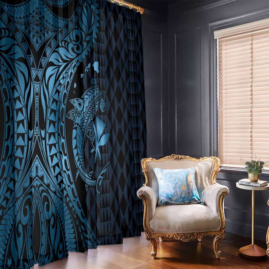 Aloha Hawaii Hammerhead Shark Window Curtain Blue Kakau and Polynesian Tattoo LT03 - Polynesian Pride