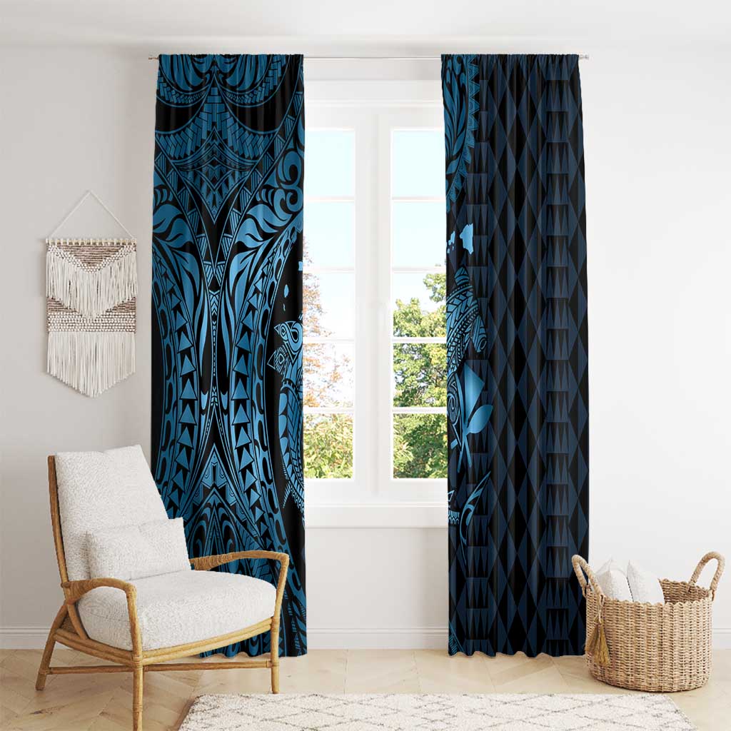Aloha Hawaii Hammerhead Shark Window Curtain Blue Kakau and Polynesian Tattoo LT03 - Polynesian Pride