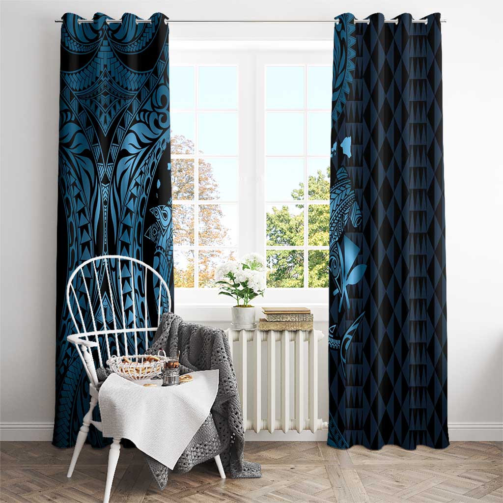 Aloha Hawaii Hammerhead Shark Window Curtain Blue Kakau and Polynesian Tattoo LT03 - Polynesian Pride