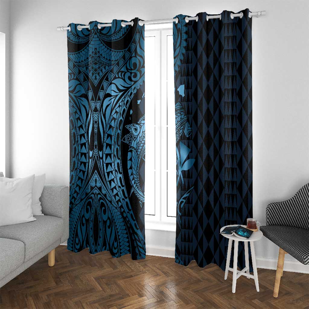 Aloha Hawaii Hammerhead Shark Window Curtain Blue Kakau and Polynesian Tattoo LT03 With Grommets Blue - Polynesian Pride