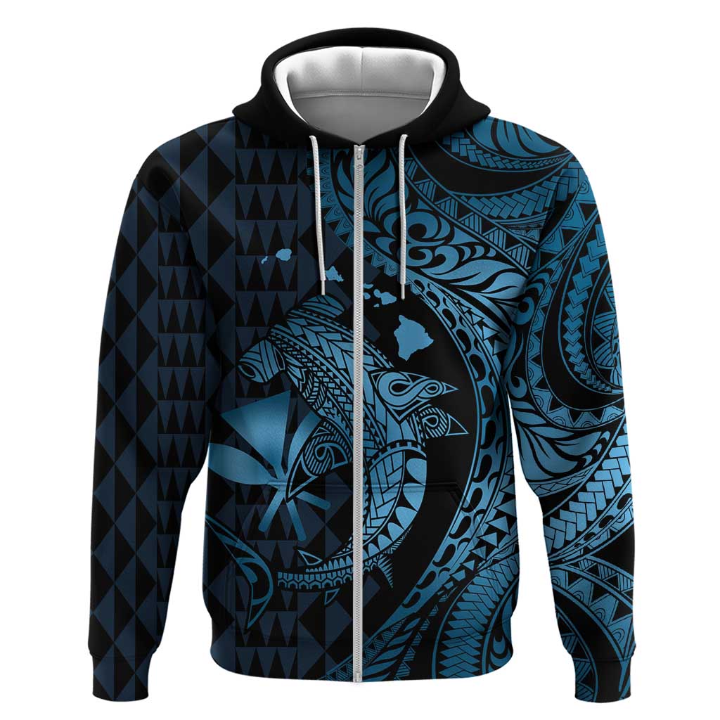 Aloha Hawaii Hammerhead Shark Zip Hoodie Blue Kakau and Polynesian Tattoo LT03 Zip Hoodie Blue - Polynesian Pride