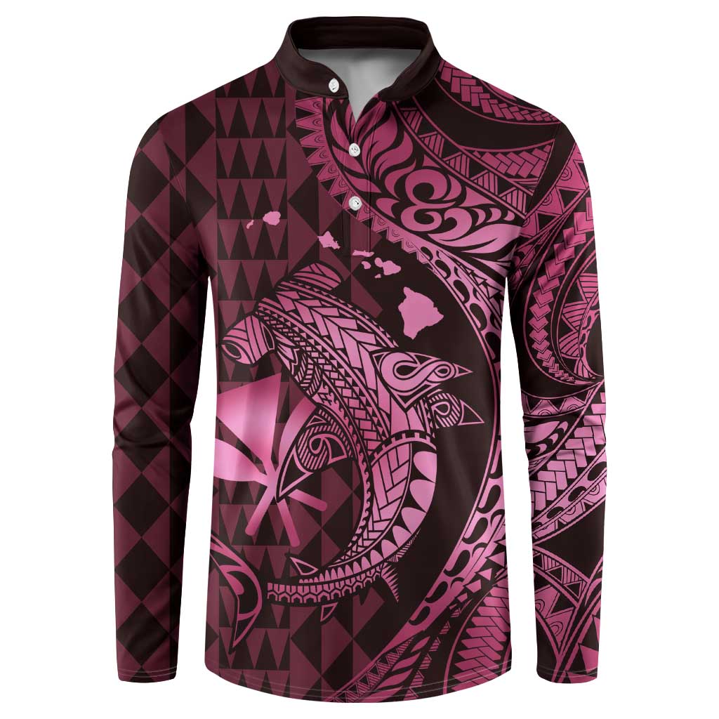 Aloha Hawaii Hammerhead Shark Button Sweatshirt Pink Kakau and Polynesian Tattoo LT03 Pink - Polynesian Pride