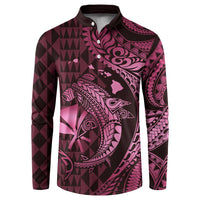 Aloha Hawaii Hammerhead Shark Button Sweatshirt Pink Kakau and Polynesian Tattoo LT03 Pink - Polynesian Pride