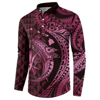 Aloha Hawaii Hammerhead Shark Button Sweatshirt Pink Kakau and Polynesian Tattoo LT03 - Polynesian Pride