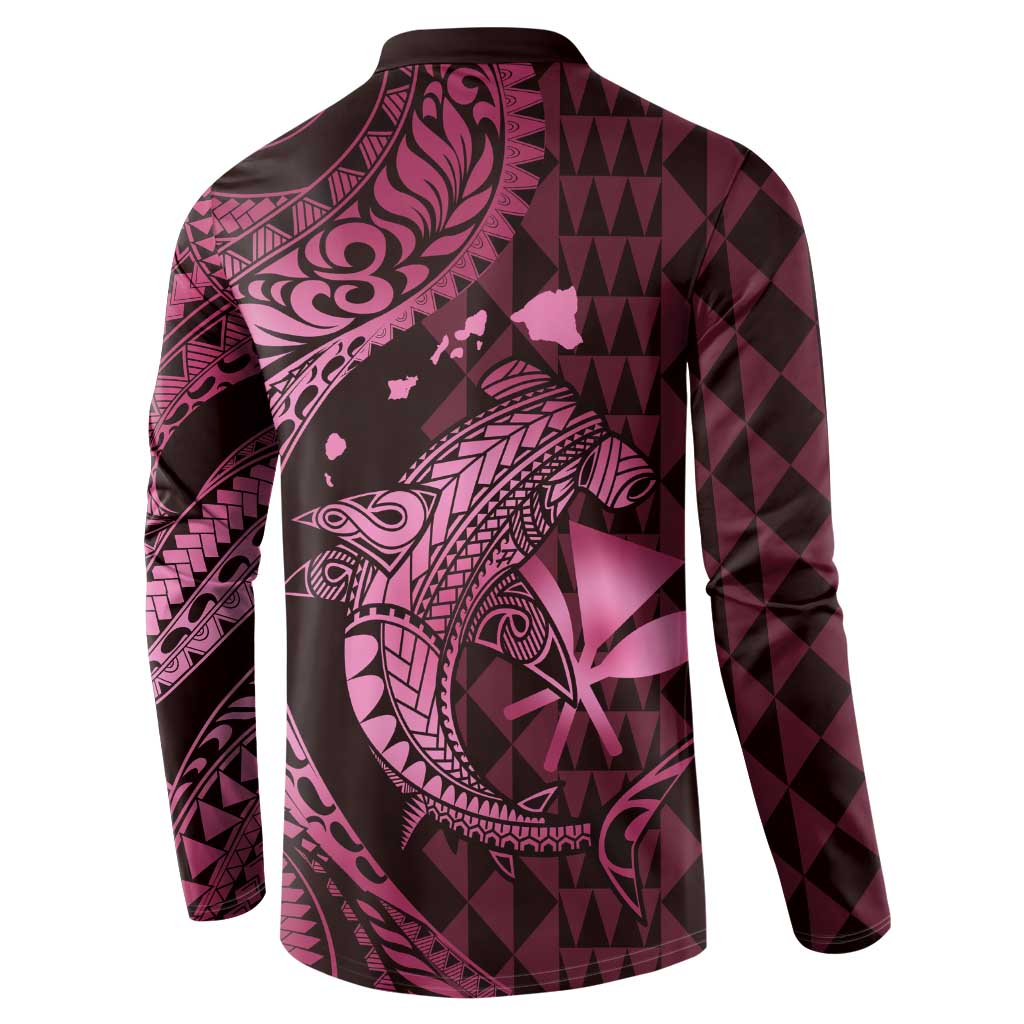 Aloha Hawaii Hammerhead Shark Button Sweatshirt Pink Kakau and Polynesian Tattoo LT03 - Polynesian Pride