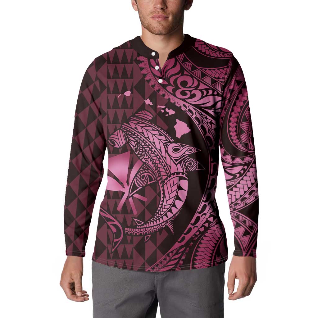Aloha Hawaii Hammerhead Shark Button Sweatshirt Pink Kakau and Polynesian Tattoo LT03 - Polynesian Pride