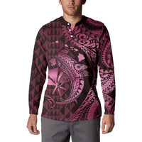Aloha Hawaii Hammerhead Shark Button Sweatshirt Pink Kakau and Polynesian Tattoo LT03 - Polynesian Pride
