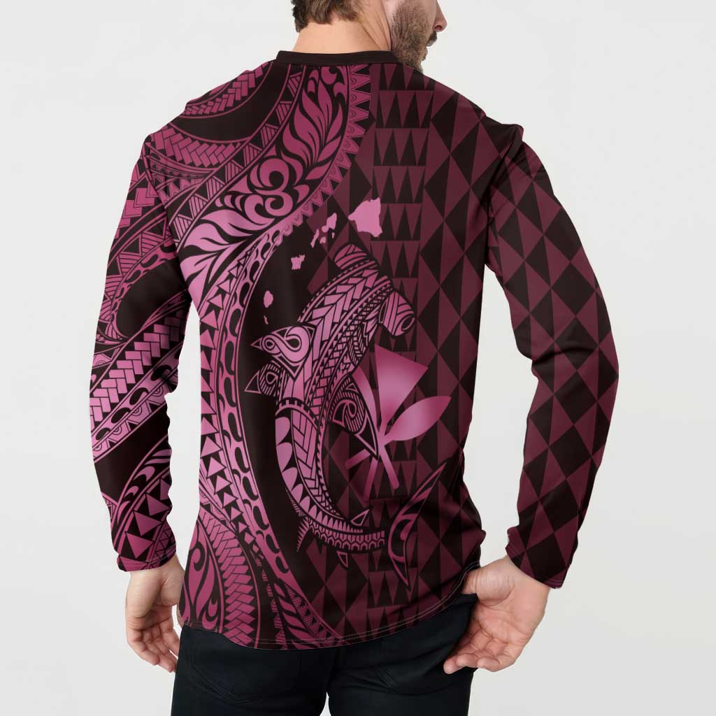 Aloha Hawaii Hammerhead Shark Button Sweatshirt Pink Kakau and Polynesian Tattoo LT03 - Polynesian Pride