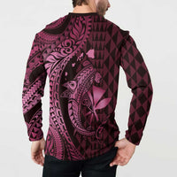 Aloha Hawaii Hammerhead Shark Button Sweatshirt Pink Kakau and Polynesian Tattoo LT03 - Polynesian Pride