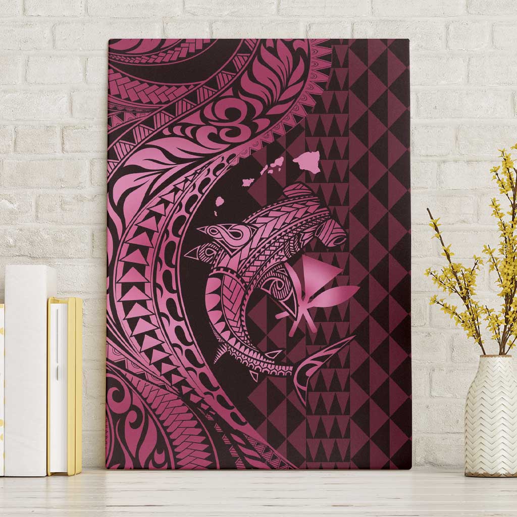 Aloha Hawaii Hammerhead Shark Canvas Wall Art Pink Kakau and Polynesian Tattoo LT03 Without Frame Pink - Polynesian Pride