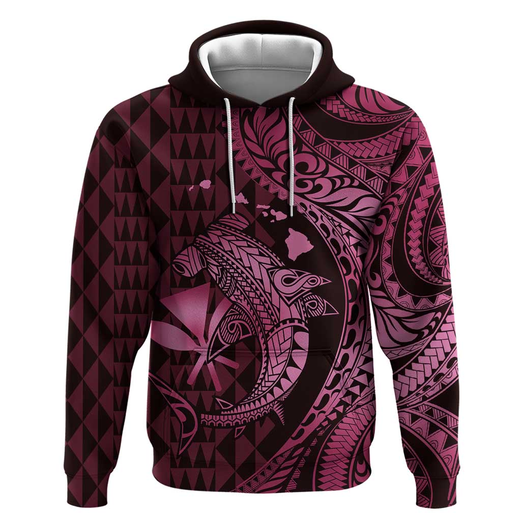 Aloha Hawaii Hammerhead Shark Hoodie Pink Kakau and Polynesian Tattoo LT03 Pullover Hoodie Pink - Polynesian Pride