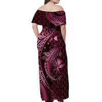 Aloha Hawaii Hammerhead Shark Off Shoulder Maxi Dress Pink Kakau and Polynesian Tattoo LT03 - Polynesian Pride